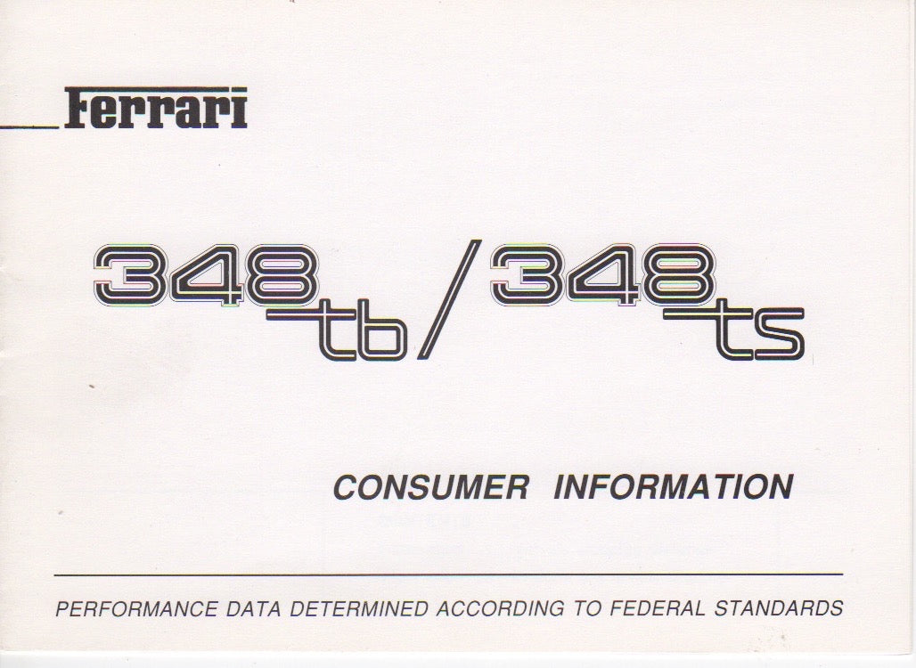 New OEM 1990 Ferrari 348 Consumer Info Booklet For USA cars, Cat # 601/90