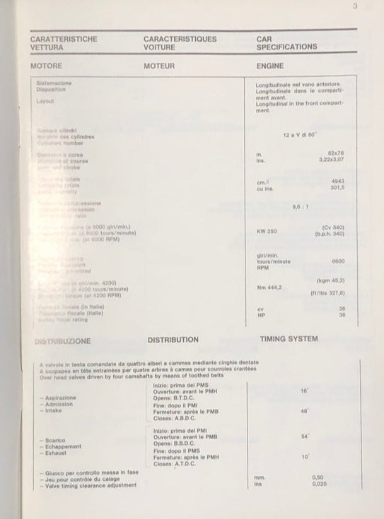 New OEM 1985 Ferrari 412 Temporary Instruction Book Manual, Cat # 400/85