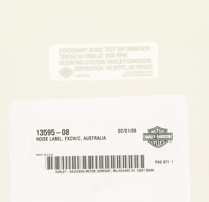 New OEM Genuine Harley-Davidson Noise Label Decal Australia, 13595-08