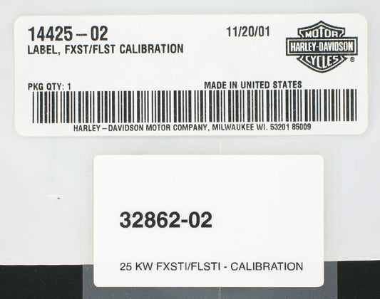 New OEM Genuine Harley-Davidson Label Decal Calibration  25Kw, 14425-02