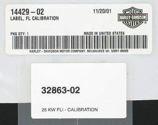 New OEM Genuine Harley-Davidson Label Decal Calibration  25KW, 14429-02