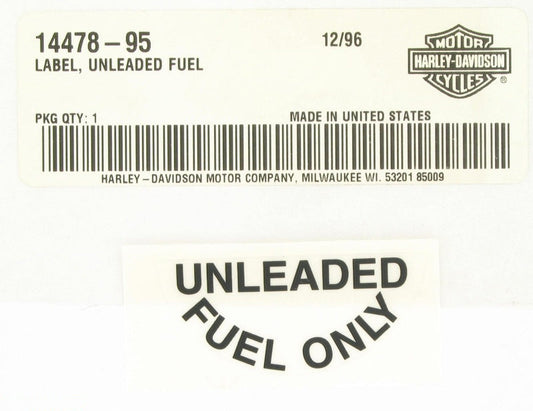 New OEM Genuine Harley-Davidson Label Decal Unleaded Fuel, 14478-95