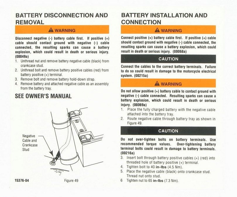 New OEM Genuine Harley-Davidson Label Decal Battery Removal, 15376-04