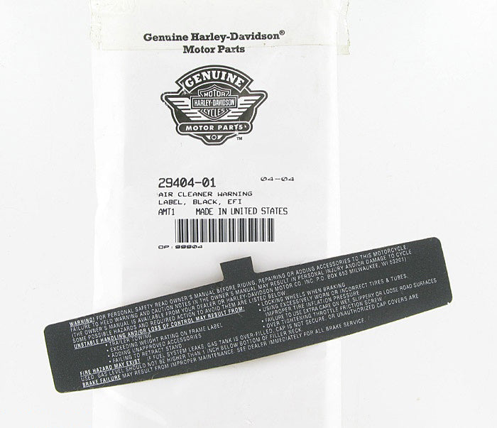 New OEM Genuine Harley-Davidson Air Cleaner Warning Label, 29404-01
