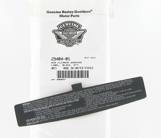 New OEM Genuine Harley-Davidson Air Cleaner Warning Label, 29404-01