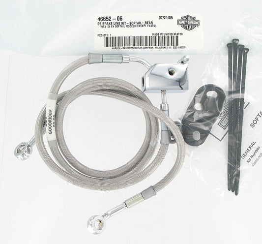 New OEM Genuine Harley-Davidson Stainless Steel Braided Rear Brake Line, 46652-06