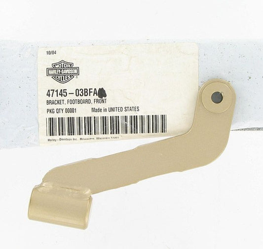 New OEM Genuine Harley-Davidson Bracket Footboard Front Centennial Gold, 47145-03BFA