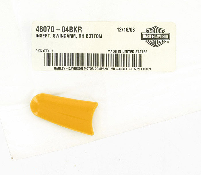 New OEM Genuine Harley-Davidson Swingarm Insert Right Bottom Yellow Pearl, 48070-04BKR