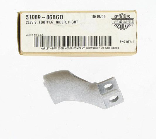 New OEM Genuine Harley-Davidson Right Rider Footrest Clevis Leafy Aluminium, 51089-06BGO