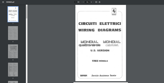 Ferrari Mondial QV Wiring Schematics 1983 USA Specification Cat. # 289/83
