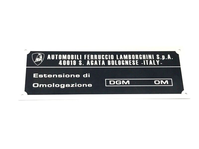 New OEM 73-79 Lamborghini Urraco Homologation Vehicle Manufacturer Plate