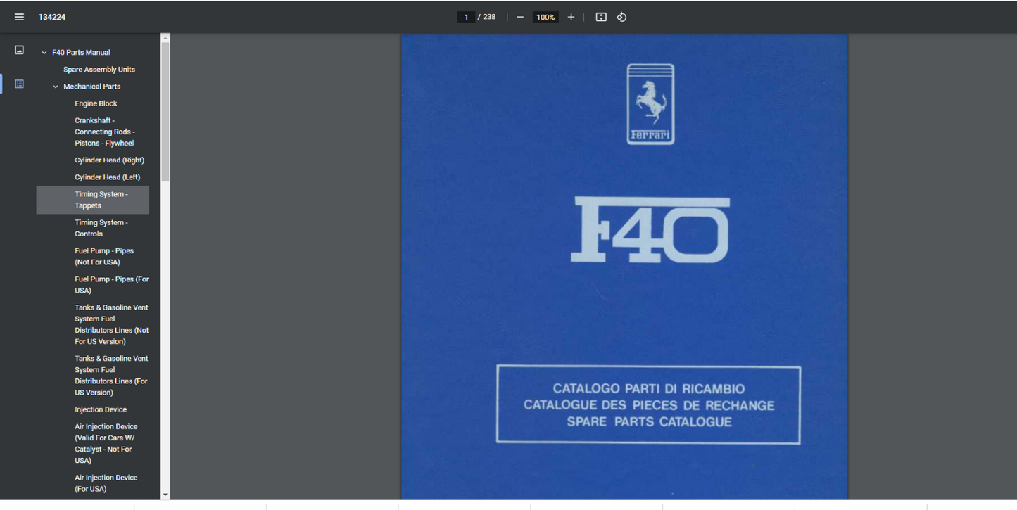 Ferrari F40 Parts & Illustrations Manual 95990272