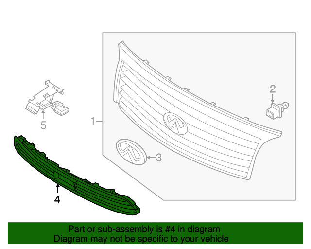 New  OEM 2011-2015 Fits Infiniti QX56, QX80 Front Bumper Lower Bottom Grille, Part # 62256-1LA0B
