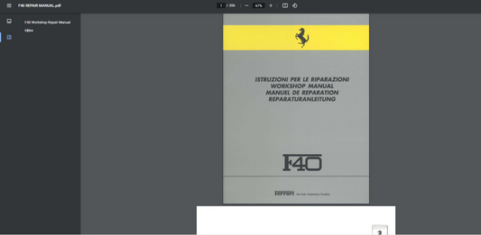 Ferrari F40 Workshop Technical Repair Manual 95990874