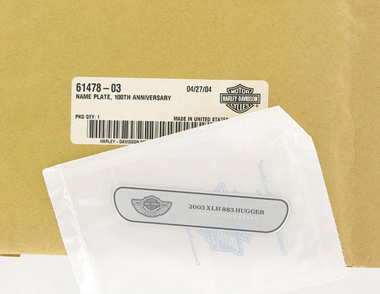 New OEM Genuine Harley-Davidson Nameplate 100Th Anniversary Hugger, 61478-03