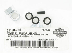 New OEM Genuine Harley-Davidson Service Kit Braided Fuel Line Seals And Fittings, 63100-00