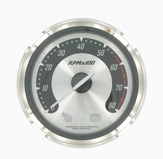 New OEM Genuine Harley-Davidson Tachometer 4" Spun Aluminium Face 5500 Redline, 67522-04B