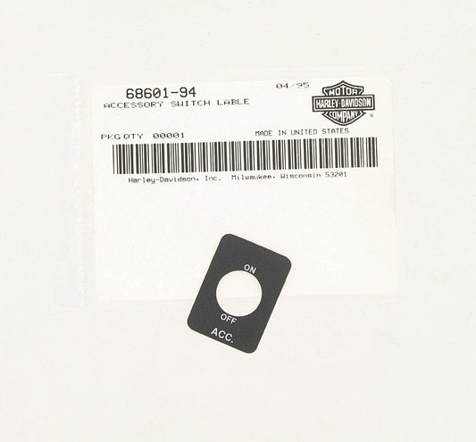 New OEM Genuine Harley-Davidson Label Decal Accessory Switch, 68601-94