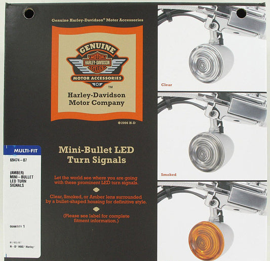 New OEM Genuine Harley-Davidson Mini-Bullet Led Turn Signal Kit Amber Lenses Vrsc '02-, 69474-07