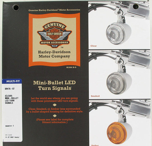 New OEM Genuine Harley-Davidson Mini-Bullet Led Turn Signal Kit Clear Lenses Vrsc '02-, 69476-07