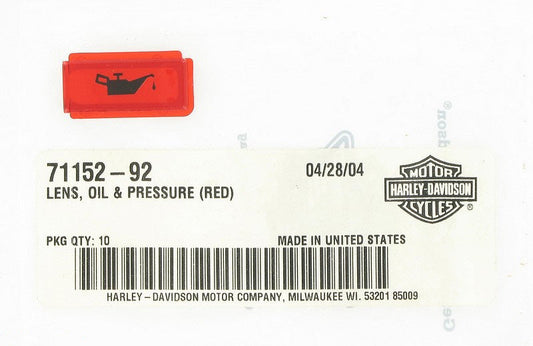 New OEM Genuine Harley-Davidson Lens Oil & Pressure Red, 71152-92
